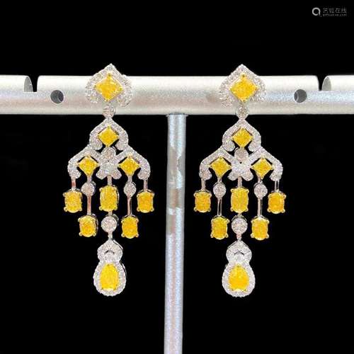 14K WHITE GOLD 2.76 CTW YELLOW DIAMOND & DIAMOND EARRING...