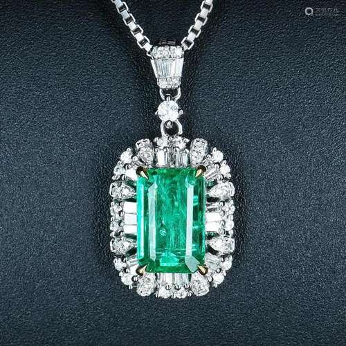 14K WHITE GOLD 1.70 CTW VIVID GREEN NATURAL EMERALD & DI...