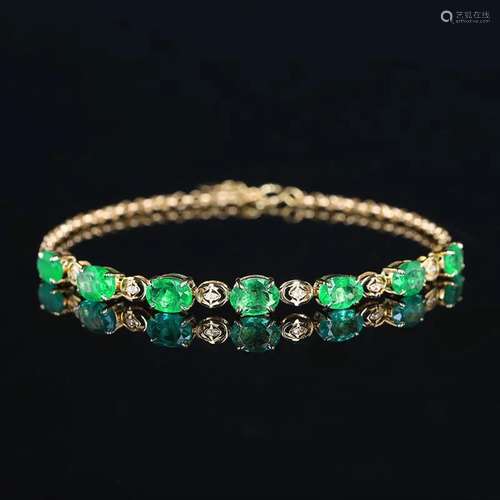 14K YELLOW GOLD 2.93 CTW VIVID GREEN NATURAL EMERALD & D...