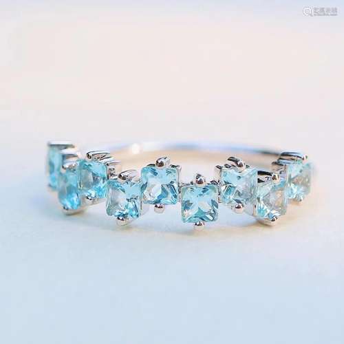 14K WHITE GOLD 1.06 CT VIVID BLUE NATURAL AQUAMARINE RING