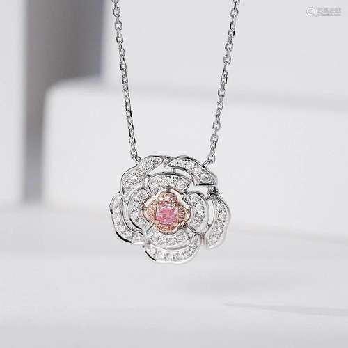 14K WHITE GOLD 0.29 CTW PINK DIAMOND & DIAMOND NECKLACE