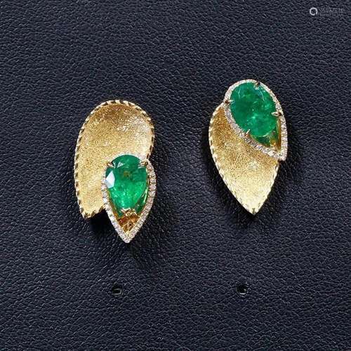 14K YELLOW GOLD 3.19 CTW VIVID GREEN NATURAL EMERALD & D...