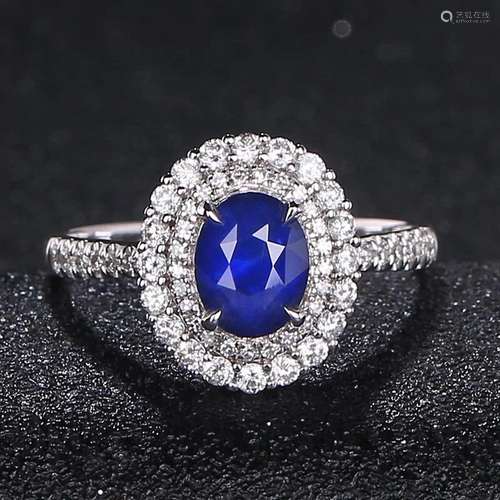 14K WHITE GOLD 1.21 CT NATURAL SAPPHIRE & DIAMOND RING