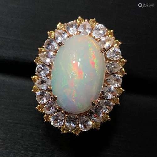 14K ROSE GOLD 7.23 CTW NATURAL OPAL & NATURAL SAPPHIRE R...