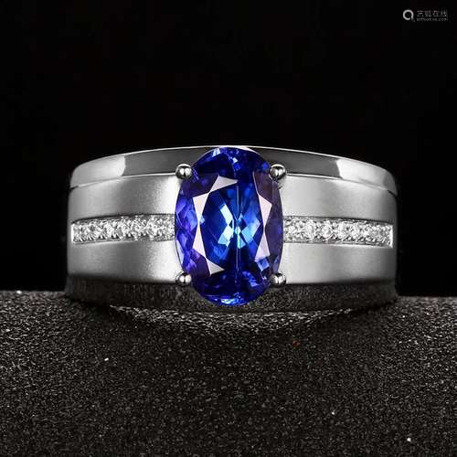 14K WHITE GOLD 2.59 CTW VIVID BLUE NATURAL TANZANITE & D...