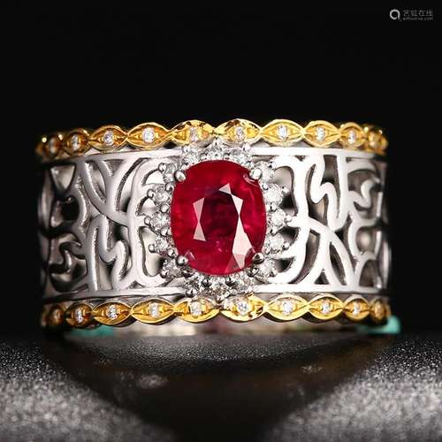 14K WHITE GOLD 1.11 CTW NATURAL RUBY & DIAMOND RING