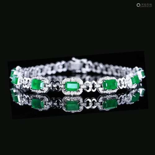 14K WHITE GOLD 4.5 CTW VIVID GREEN NATURAL EMERALD & DIA...