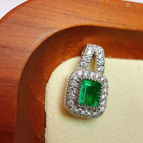 14K ROSE GOLD 0.38 CT VIVID GREEN NATURAL EMERALD & DIAM...