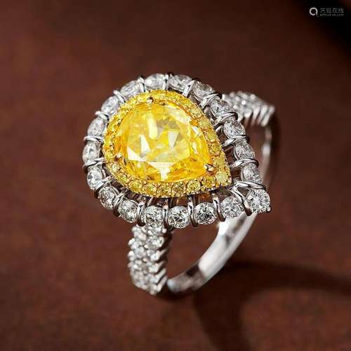 14K WHITE GOLD 3.62 CTW YELLOW DIAMOND & DIAMOND RING