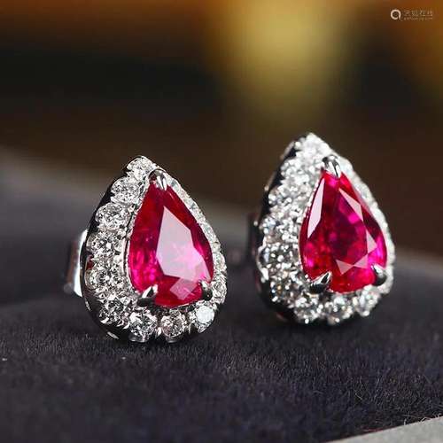 14K WHITE GOLD 1.38 CTW VIVID RED NATURAL RUBY & DIAMOND...