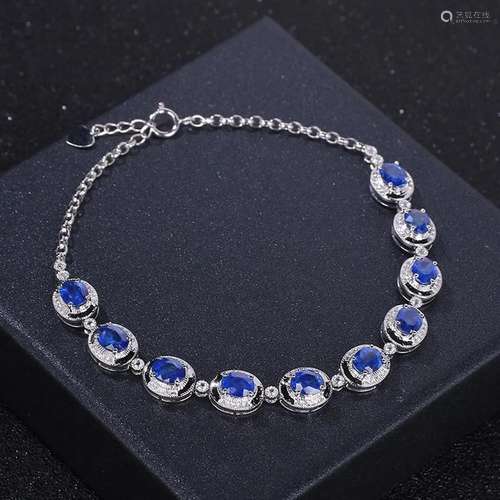 14K WHITE GOLD 6.8 CT VIVID BLUE NATURAL SAPPHIRE & DIAM...