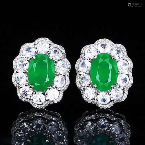 14K WHITE GOLD 1.8 CTW VIVID GREEN NATURAL EMERALD & DIA...