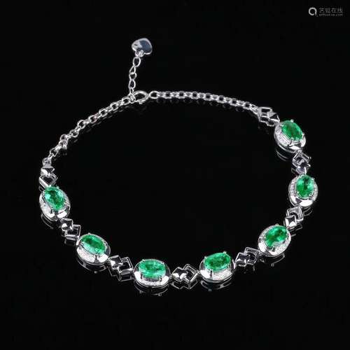 14K WHITE GOLD 3.8 CT VIVID GREEN NATURAL EMERALD & DIAM...