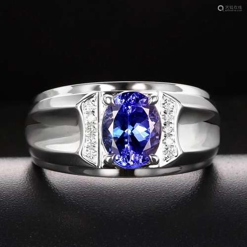 14K WHITE GOLD 2.70 CTW VIVID BLUE NATURAL TANZANITE & D...