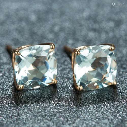 14K ROSE GOLD 2.9 CT VIVID BLUE NATURAL AQUAMARINE EARRINGS