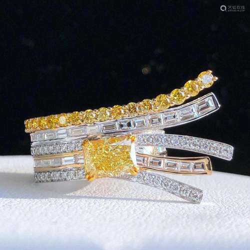 14K WHITE GOLD 1.04 CT YELLOW DIAMOND & DIAMOND RING