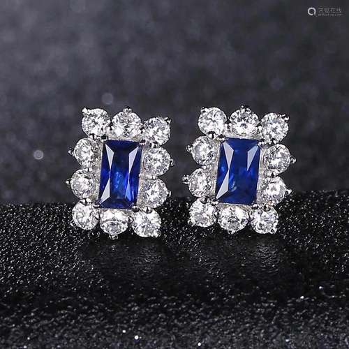 14K WHITE GOLD 1.2 CT VIVID BLUE NATURAL SAPPHIRE & MOIS...