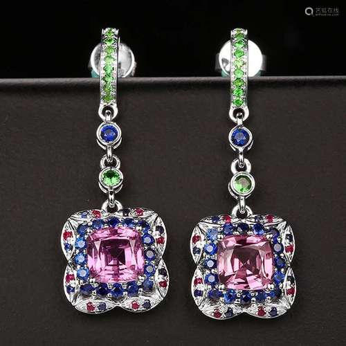 14K WHITE GOLD 2.14 CT NATURAL SAPPHIRE EARRINGS