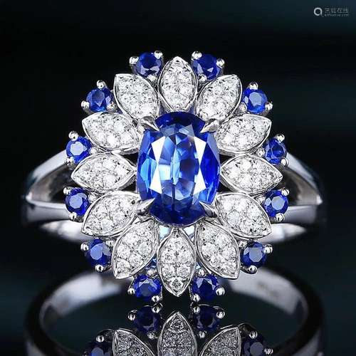 14K WHITE GOLD 1.29 CTW NATURAL SAPPHIRE & DIAMOND RING