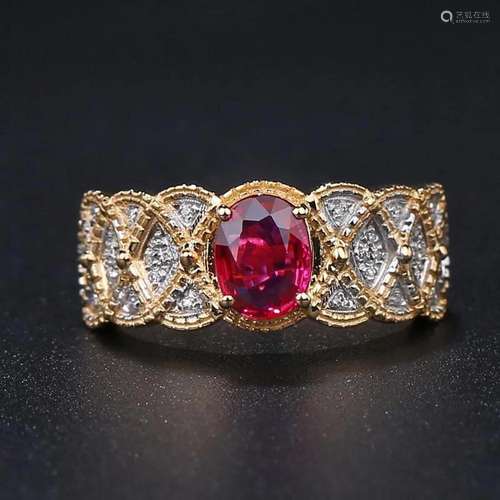 14K WHITE GOLD 0.89 CT VIVID RED NATURAL RUBY & DIAMOND ...