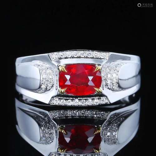 14K WHITE GOLD 0.88 CTW NATURAL RUBY & DIAMOND RING