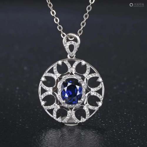 14K WHITE GOLD 1.31 CT VIVID BLUE NATURAL SAPPHIRE & DIA...