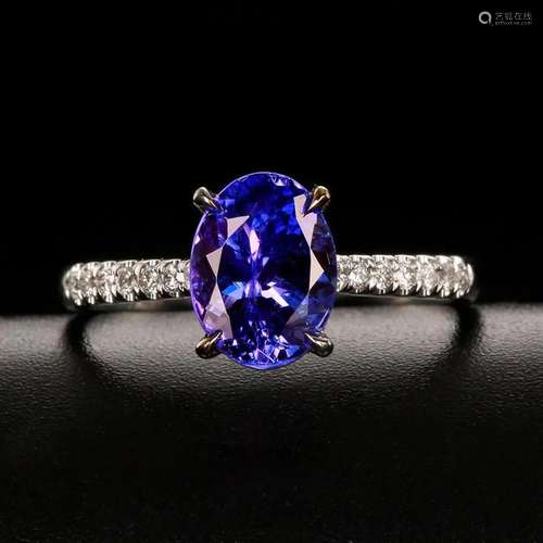 14K WHITE GOLD 2.30 CTW VIVID BLUE NATURAL TANZANITE & D...