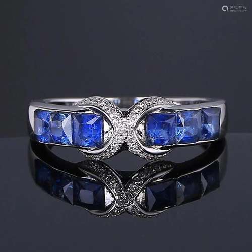 14K WHITE GOLD 1.38 CT VIVID BLUE NATURAL SAPPHIRE & DIA...