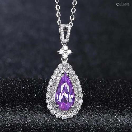 14K WHITE GOLD 1.32 CT NATURAL SAPPHIRE & DIAMOND PENDAN...