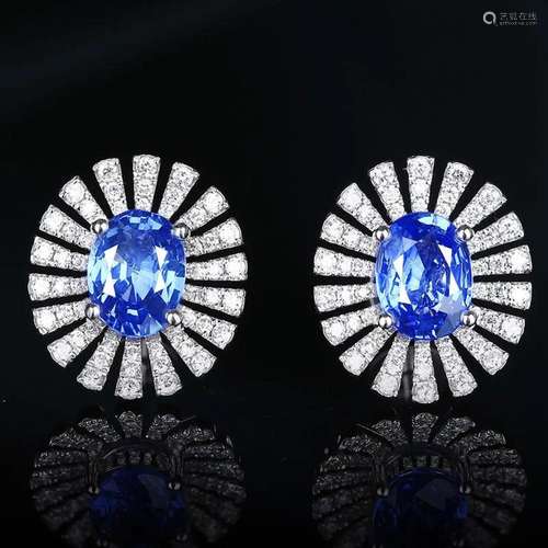 14K WHITE GOLD 2.90 CTW NATURAL SAPPHIRE & DIAMOND EARRI...