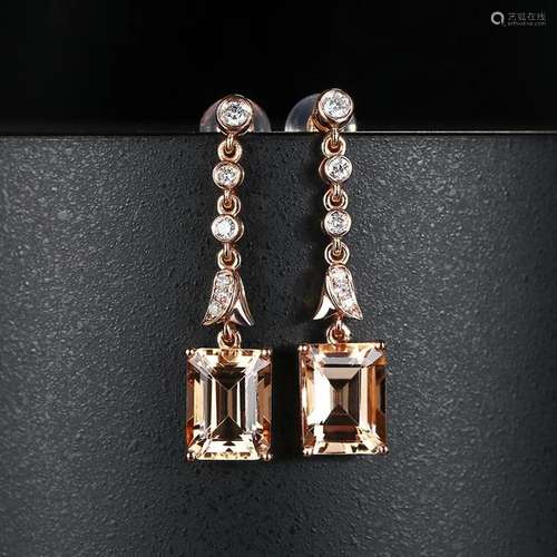 14K ROSE GOLD 3.15 CTW MORGANITE & DIAMOND EARRINGS