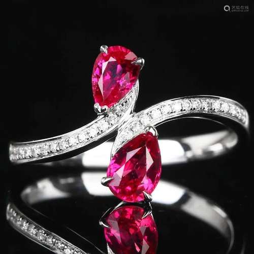 14K WHITE GOLD 1.01 CTW VIVID RED NATURAL RUBY & DIAMOND...