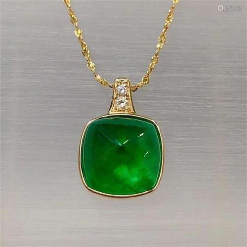 14K YELLOW GOLD 8.94 CTW NATURAL EMERALD & DIAMOND PENDA...