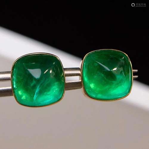 14K YELLOW GOLD 7.13 CT VIVID GREEN NATURAL EMERALD EARRINGS