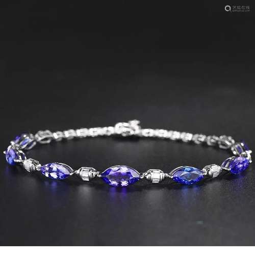 14K WHITE GOLD 5.69 CTW VIVID BLUE NATURAL TANZANITE & D...