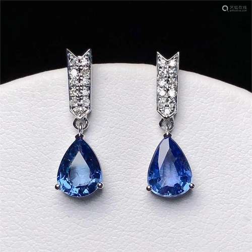 14K WHITE GOLD 2.53 CTW NATURAL SAPPHIRE & DIAMOND EARRI...