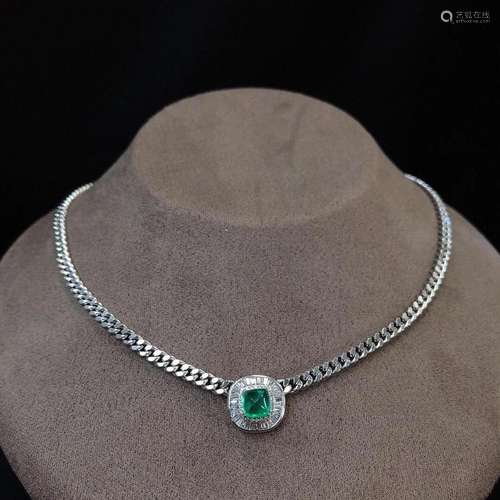 14K WHITE GOLD 2.13 CTW VIVID GREEN NATURAL EMERALD & DI...