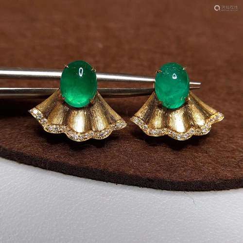 14K YELLOW GOLD 2.59 CTW VIVID GREEN NATURAL EMERALD & D...