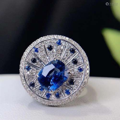 14K WHITE GOLD 3.61 CTW NATURAL SAPPHIRE & DIAMOND RING