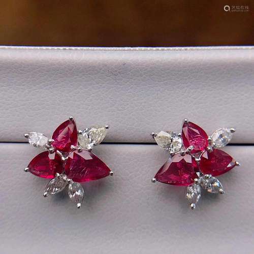 14K WHITE GOLD 2.98 CTW VIVID RED NATURAL RUBY & DIAMOND...