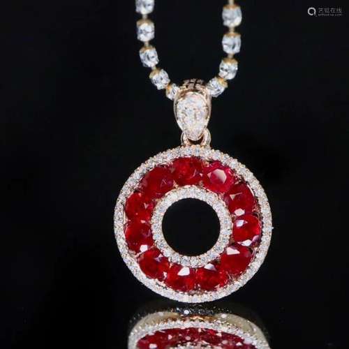 14K WHITE GOLD 1.57 CTW NATURAL RUBY & DIAMOND PENDANT