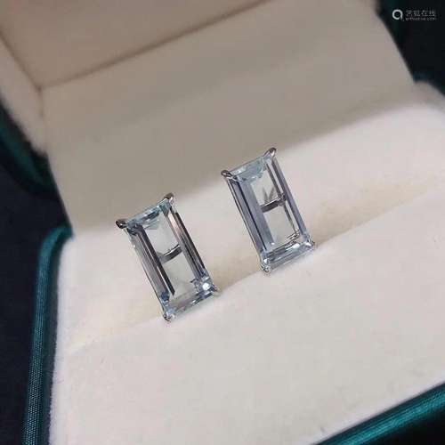 14K WHITE GOLD 4.47 CT VIVID BLUE NATURAL AQUAMARINE EARRING...