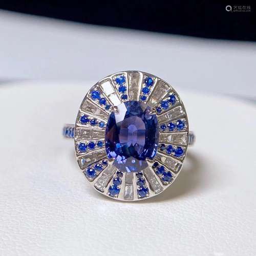 14K WHITE GOLD 2.84 CTW VIVID BLUE NATURAL SAPPHIRE & DI...