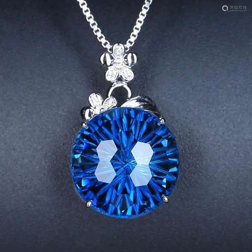 14K WHITE GOLD 19.80 CTW VIVID BLUE NATURAL TOPAZ & DIAM...