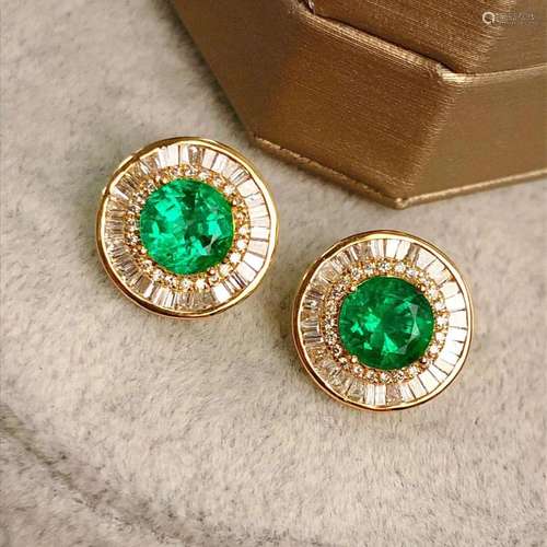 14K YELLOW GOLD 3.67 CTW VIVID GREEN NATURAL EMERALD & D...