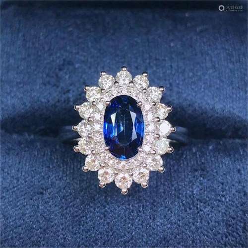 14K WHITE GOLD 1.87 CTW NATURAL SAPPHIRE & DIAMOND RING