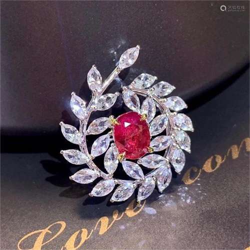 14K WHITE GOLD 1.11 CT NATURAL RUBY & NATURAL SAPPHIRE P...