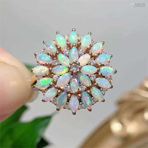 14K ROSE GOLD 1.18 CTW NATURAL OPAL & DIAMOND RING