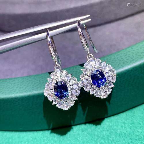 14K WHITE GOLD 1.61 CTW NATURAL SAPPHIRE & DIAMOND EARRI...