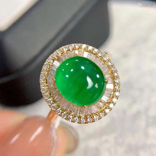 14K ROSE GOLD 3.47 CTW VIVID GREEN NATURAL EMERALD & DIA...